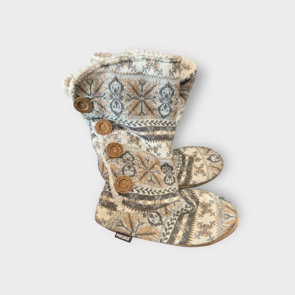 Muk Luks Patterned Button Slipper Boots